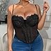 Plus Size Corset Top for Women Going Out Lace Mesh Boned Bustier Adjustable Spaghetti Strap Party Club Y2K Crop Camisole Black