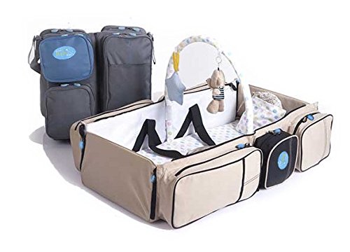 Babies Bloom Beige Baby Travel Bed Cot Baby Bassinet and Diaper Bag with Mosquito Net