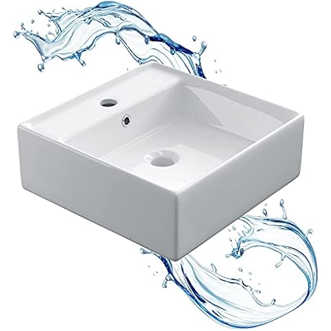 STARBATH PLUS - Lavabo rectangular blanco sobre encimera con agujero para grifo Cover