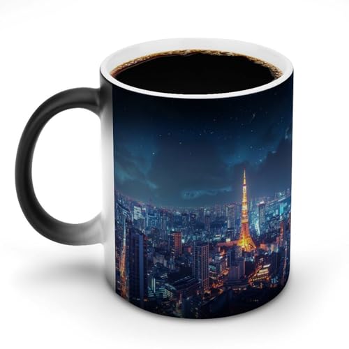 星空の下、東京の夜景マグカップ 変色カップ 雄大な日本建築 美しい日本の風景写真 コーヒーカップ 高級 おしゃれ 人気 誕生日プレゼント ギフト 贈り物 彼女 妻 友人 家族 愛する人への素敵なプレゼント バレンタインデー 結婚記念日 プレゼント 350m