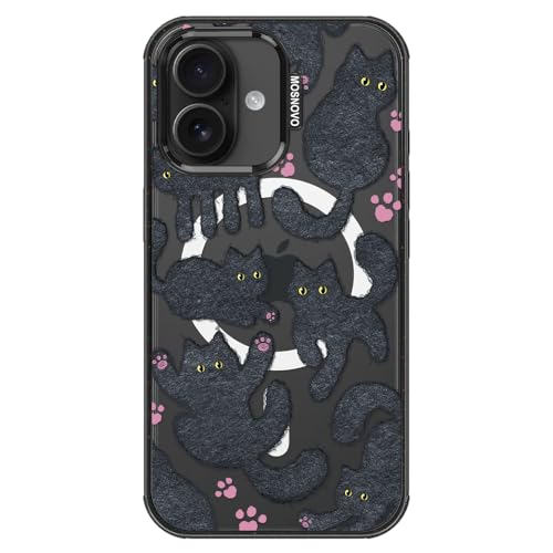 MOSNOVO for iPhone 16 Case for MagSafe, Black Fluffy Cat, Black