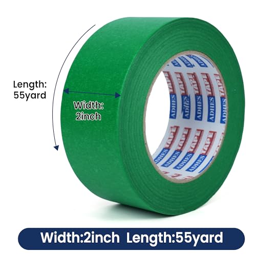 Image of Adhes Green Masking Tape 36 Rolls x 2'' x 55yds, Strong Adhesion, Clean Removal, Ideal for Painting, Automotive, and DIY Projects