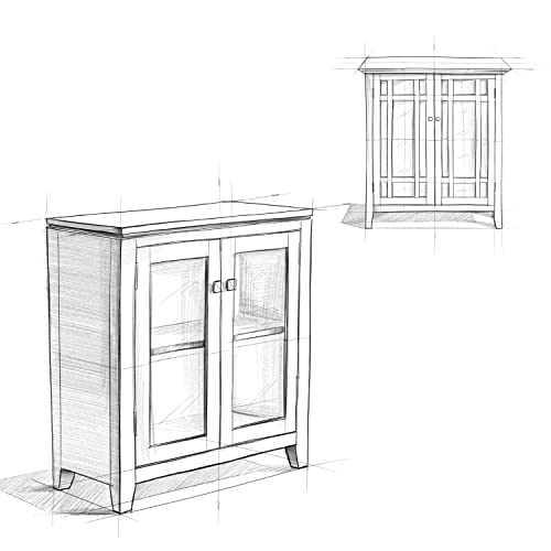 Simplihome Cosmopolitan Solid Wood 30 Inch Wide Contemporary Low Storage Cabinet In Black, With 2 Tempered Glass Doors, 2 Adjustable Shelves #TOP6