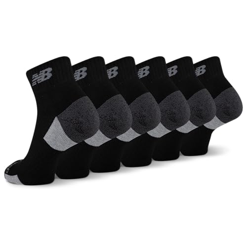 New Balance Men's and Women's Performance Recycled Ankle Socks - 6 Pairs - Moisture Wicking & Durable Reinforcement, Black, X-Large
