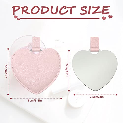 Compact Stainless Steel Mirror, Heart Shaped Shatterproof Pocket Mirror With Pu Leather Sleeve, Mini Unbreakable Purse Mirror Portable For Travel Makeup Bag, For Women Girls, Pink #TOP6