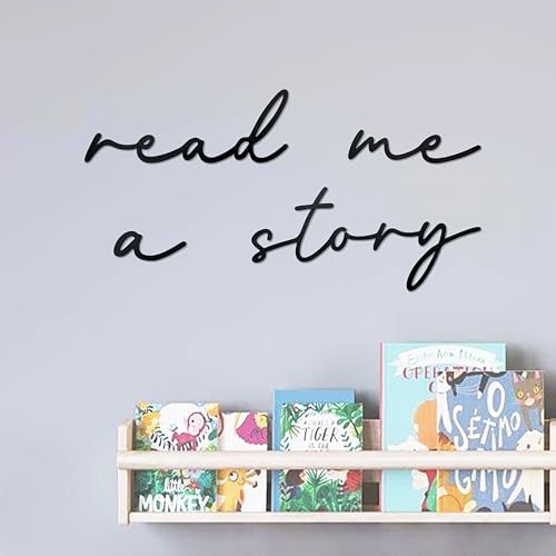 Image of Read Me A Story Metal Sign Metal Nursery Wall Decor Words Wall Art Hanging for Reading Nook Classroom Familiy Bookshelf Great Gift Choose for Kids Toddlers Boy Girl