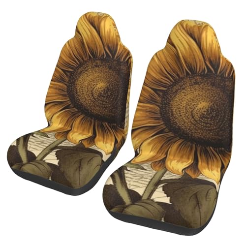 Housse de siège avant de voiture en tissu respirant motif tournesol vintage