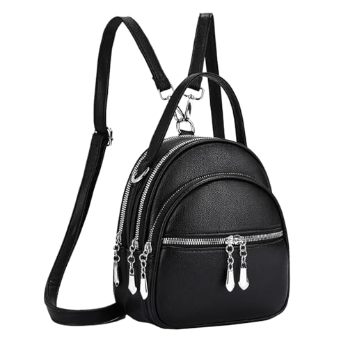 YUNZLAN Covertible Backpack Purse for Women Fashion Leather Small Women Backpack Handbags-Black