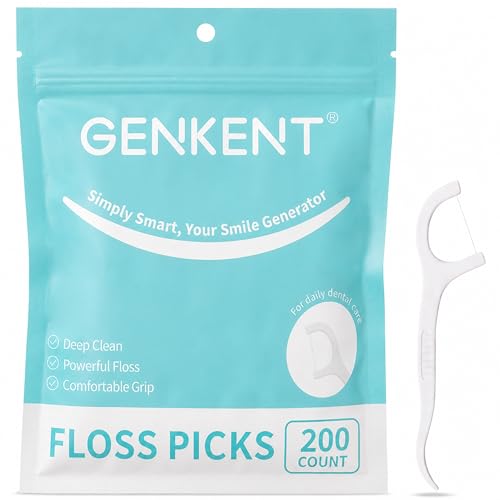 GENKENT Floss Picks 200 Count Dental Floss Sticks Tooth Picks Flossers Teeth Cleaning Tools with Toothpicks