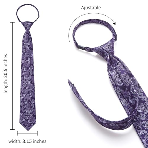 Image of HISDERN Pre Tied Ties for Men Adjustable Mens Tie Classic Paisley Stripe Necktie and Pocket Square Set for Wedding Party