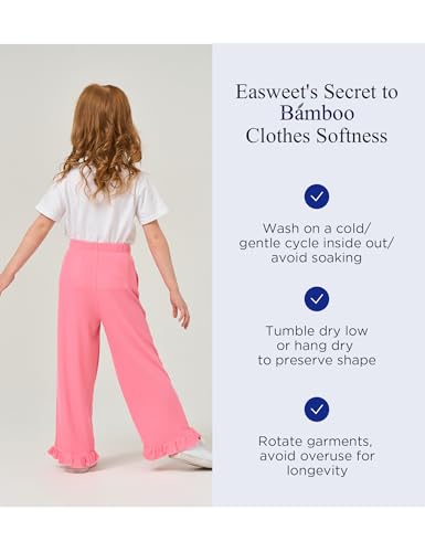 Image of Toddler Girl Pants Soft Bamboo Viscose Casual Ruffle Wide Leg Trousers for Kids with Pockets