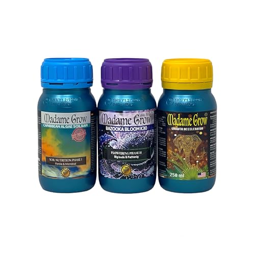 MADAME GROW Fertilizante 420 plantas verdes - Abono para plantas verdes - Abono líquido para plantas - Fertilizante para el crecimiento universal - Fertilizante para la floración (KIT ENJOY 3x250ml)