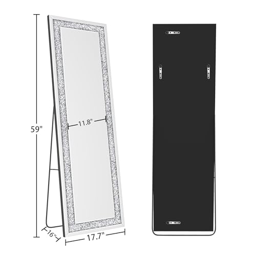 Image of Floor Mirror Full Length 18x59 Inch, Full Body Mirror with Frame, Wall Mirrors for Wall Full Length Mirror with Stand, Standing Mirrors for Dressing Bedroom Living Room Home Decor