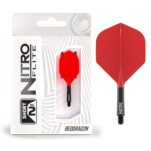 RED DRAGON Darts – Nitro Flite Integrated Flight & Shaft System – No.2 Shape and Design – Black & Red Colour, Short Length