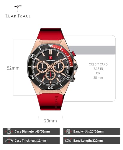 Image of TEARTRACE Watches for Men Luxury Quartz Chronograph 3ATM Waterproof Sport Wrist Watches Multifunctional with Silicone Strap Casual Mens Watches, Red, Sporty