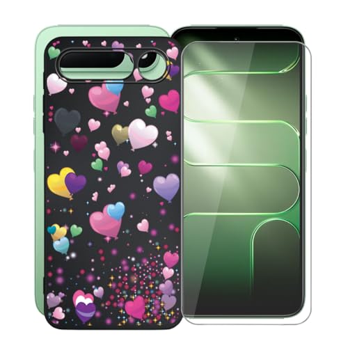for Tecno Spark 50 5G (6.78") Case with [1 x Tempered Glass Protective Film], Black Shockproof Bumper Cover Ultra-Thin Soft Silicone Phone Case for Tecno Spark 50 5G - Balloon