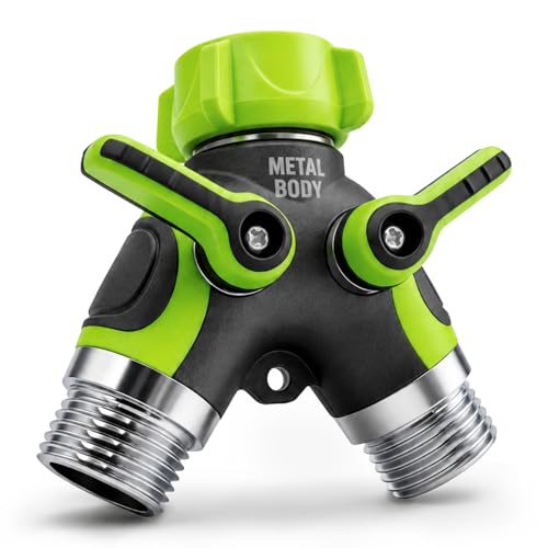 Image of Hose Splitter 2 Way,Heavy Duty with Metal Internal Structure,Stainless Steel with Brass Inlet,Durable Anti-Slip Coated Leak-Proof Y Garden Hose Splitter,3 /4 inch GHT Thread Garden Hose Connector