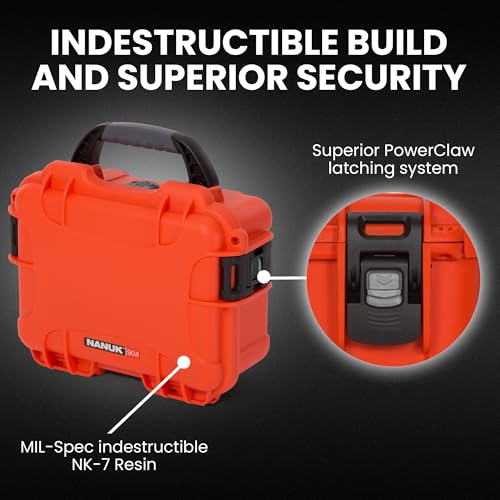 Image of NANUK 904 Empty Hard Case - IP67 Waterproof Protective Hard-Shell Case, Impact-Resistant & Dustproof Storage Case, Perfect for Travel, 10.2 inch x 7.9 inch x 4.5 inch, Made in Canada - Orange