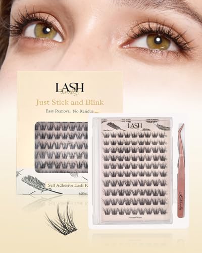 Self Adhesive Eyelashes Glue Free Lash Clusters Easy Removal Ultra Thin Lightweight Press on lashes Natural Wispy 10-14mm Fluffy False Eyelashes 90 Clusters Lash Clusters Kit