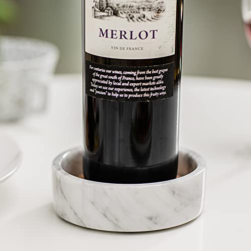 JIMEI Marble Wine Bottle Coaster - Absorbent Cork Holder for Champagne Bottles and Any Occasion (White)