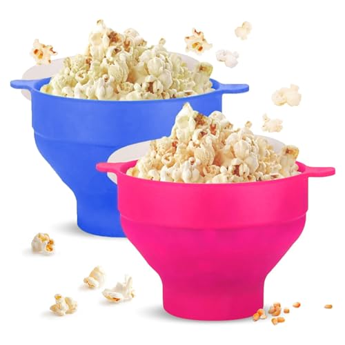 2pcs Popcorn Popper Bowl Microwave Popcorn Maker Silicone Microwave Hot Air Popcorn Bowl with Lid and Handles Collapsible Popcorn Bowl Silicone Popcorn Container for Gatherings Dormitories