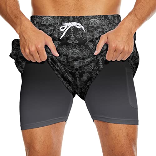 Skull Mens Swim Trunks with Compression Liner Black Gothic Men Swimming Trunks Board Shorts Swimwear 7 Inch Inseam3