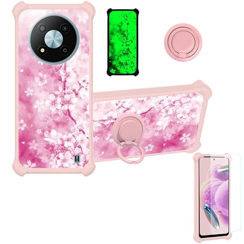 jioeuinly Case Compatible for Zte Voyage 41s Phone Case Cover [with Tempered Glass Screen Protector][Hard PC + Soft Silicone][Ring Support] [Luminous Effect] YGF-MH