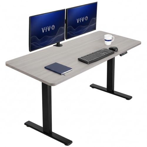 Image of VIVO Electric 60 x 24 in Standing Desk, Memory Height Adjustment, 1B Series, Holds 220 lbs, One-Piece Dark Gray Top, Black Frame, DESK-KIT-1B6G