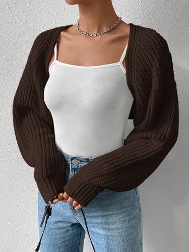 Image of Naileksi Women Long Sleeve Drop Shoulder Crop Cardigan Sweater Solid Loose Fit Casual Open Front Crop Shrug Sweater Top