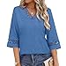 Womens Tops Eyelet Lace V Neck Bell Sleeve Blouses Dressy Casual Work Shirt Loose Fit Summer Spring Fashion Clothing Blue