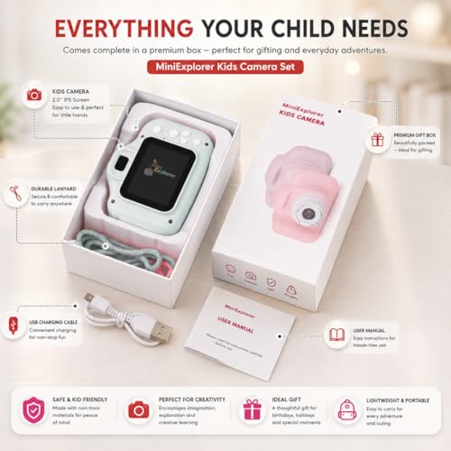 Image of MiniExplorer Mini Camera for Kids 3.0MP 1080P HD Video Digital Camera with 2-Inch Screen, USB Rechargeable Camera for Photo, Supports 32GB SD Card, Toys for Boys & Girls 7-14 Years - Pink