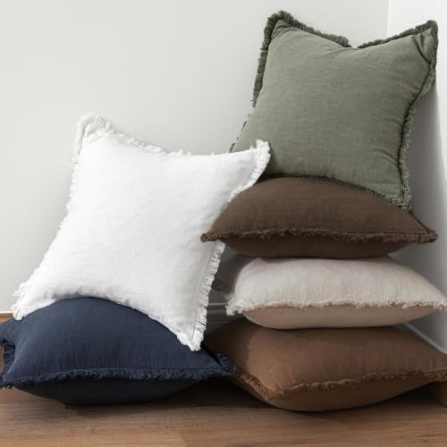 Image of MIULEE Linen Fringe Decorative Fall Pillow Covers Chocolate Brown 12x20