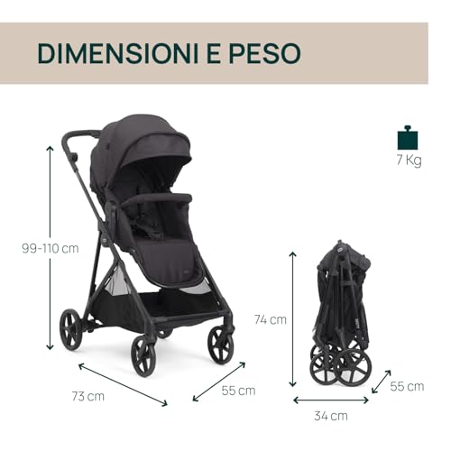 Chicco Trio Seety, Comprende Passeggino Seety Con Telaio Ultraleggero, Navicella Ampia E Imbottita E Seggiolino Auto Kory Essential I-Size, Sistema Modulare Leggero E Compatto, 0 Mesi - 4 Anni - 2