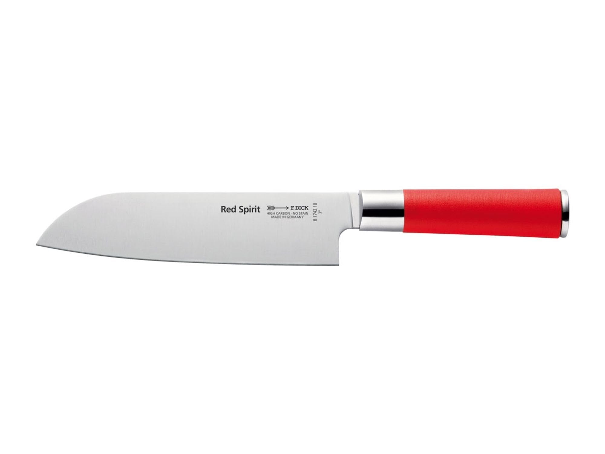 Couteau Santoku 18 cm Dick Red Spirit avec son manche rouge ergonomique