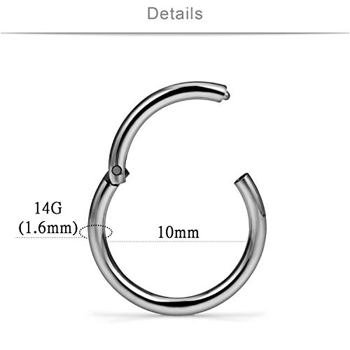 Scerring 2Pcs 14G G23 Titanium Hinged Clicker Segment Septum Nose Lip Ring Hoop Cartilage Tragus Sleeper Earrings Body Piercing Jewelry 10Mm #TOP3