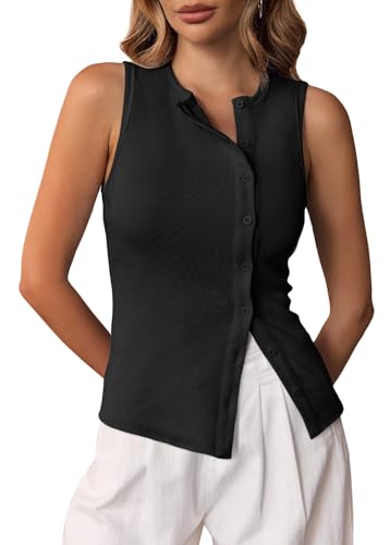 Cicy Bell Womens Button Down Tank Tops Summer Sleeveless Vest Tops Trendy Ribbed Fitted Going Out Shirts