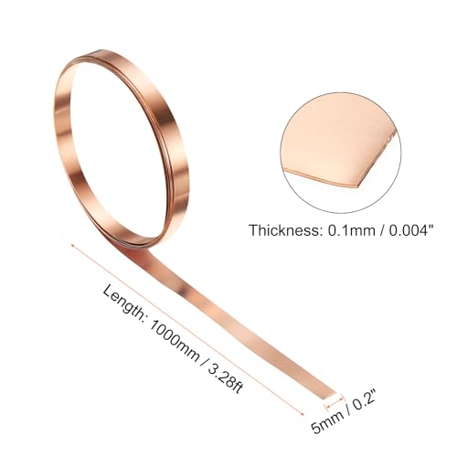 QUARKZMAN 2 Stück Kupferblechrolle 0,1 mm dickes Kupferblech 99,95% reines Kupferband wasserdichte Metallfolieplatte für den Bau von Elektronik DIY (0,2 Breite x 3,28ft)