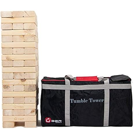 Tumble Tower Pine - A smaller version of our popular giant tumble tower! The wooden Tumble Tower consists of 56 beautifully-crafted pine wood blocks each measuring 18 x 6 x 3.2cm. This builds a tower of 60cm at the start and can build to over 100cm! Cover