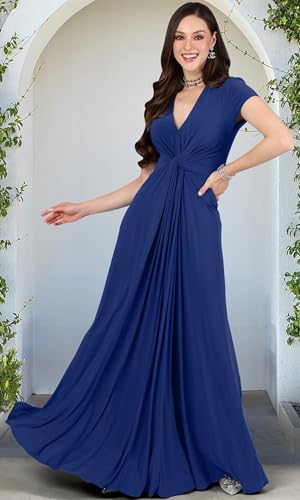 Image of KOH KOH Womens Long Flowy Cap Sleeve Empire Waist Cocktail Maxi Dress Gown