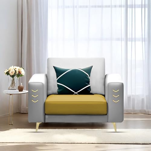 Image of Casaliving Falco 1 Seater Sofa Set for Living Room (Yellow Grey Fabric) Premium Fabric Sofa