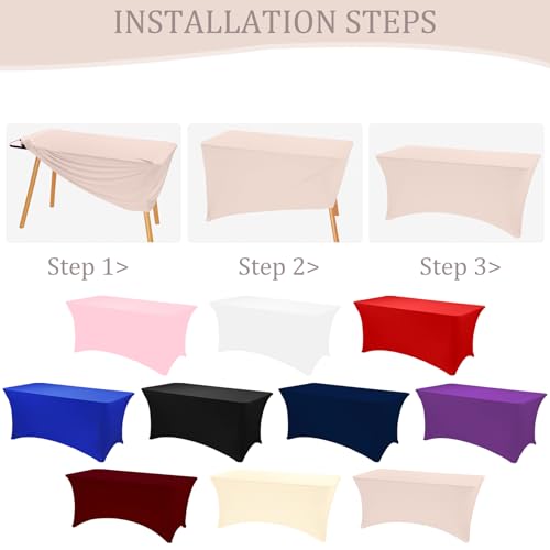 Image of 6 Pack 6FT Spandex Table Covers Washable Wrinkle Resistant Fitted Rectangle Tablecloth for Folding Table Wedding Party Birthday Banquet Bar Events(Cameo Brown)