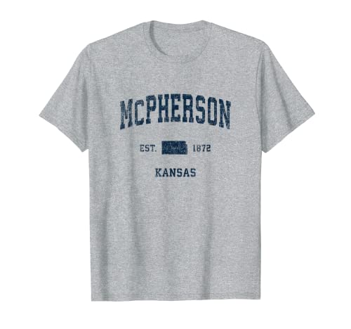 McPherson Kansas KS Diseño deportivo vintage estampado azul marino Camiseta