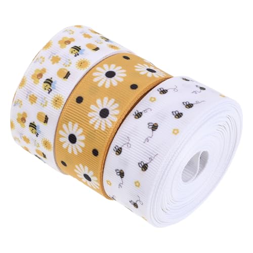 SHINEOFI Ruban Décoratif Marguerite en Polyester 3 Rouleaux 2,2 Cm X 5 Yd, Style Rustique Campagne, pour Décoration Mariage et Fêtes de Printemps