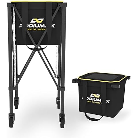 PodiuMax Pickleball Tennis Ball Caddy, 150-180 Pickleball Ball Capacity Wheeled Cart with Side Pockets Cover