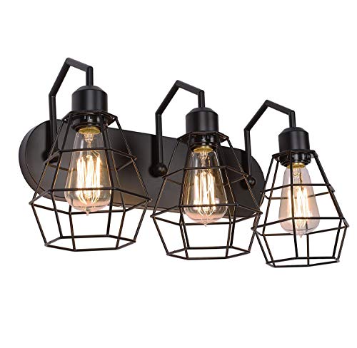 3-Light Bathroom Vanity Light,Rustic Farmhouse Vanity Light Fixture,Black Industrial Metal