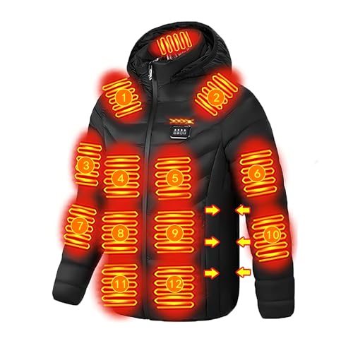 Taddien Heated Jackets with 23 Heating Zones, Hooded Coat for Men Women, USB Electric Winter Unisex Body Warm Thermal Coats for Hunting Hiking Camping, L