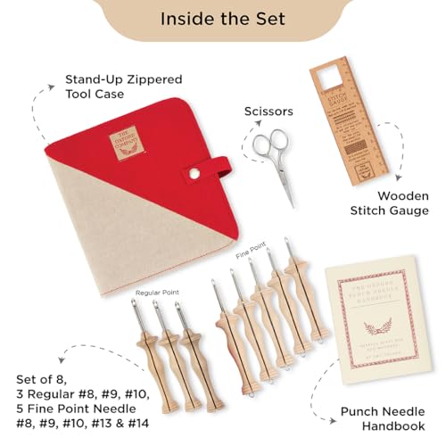 Image of The Oxford Punch Needle Complete Set - 8 Sizes | Ergonomically Designed Natural Wood Handle | Electropolished Steel Tip | Ideal for Punch Needle Rug Hooking