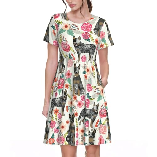 Robe d'été imprimé floral fluide contre la chaleur avec poches de rangement