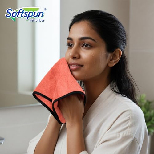 Image of SOFTSPUN Microfiber Hand & Face Wipes 280 GSM 20x30 Cms, 4 Piece Towel Set, (Peach Colour) Super Soft & Silky for Hand, Face and Body - Hypoallergenic Sensitive Skin Wipes & Washcloths.
