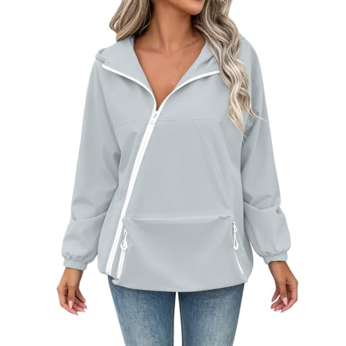 Womens Zip Up Hoodie Lightweight 2026 Summer Fall Gray Large